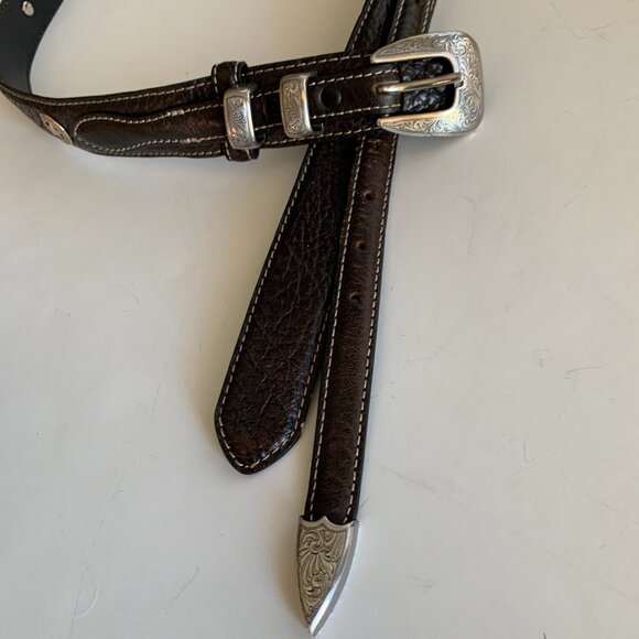 Collectable AMERICAN BISON Brown Leather Belt 5 Conchos 1.5” Wide 42” - Picture 1 of 11
